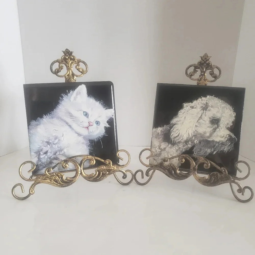 Vintage Gladys Laurence Lot of 2 Handpainted Dog / Cat Portraits.